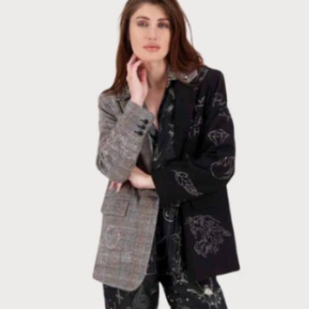 Me369 Morgan Blazer – Black Checks w/ Embroidery – Size S – NWT